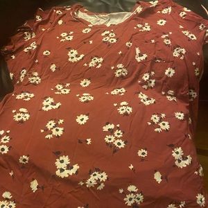 Maroon Flower Short Sleeved Shirt